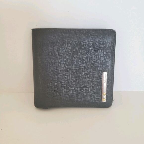 Cartier Santos Wallet Bifold Black Mens Leather Compact Medium Designer Logo - Picture 1 of 12